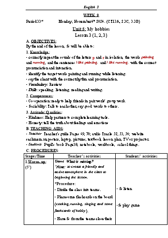Kế hoạch bài dạy Tiếng Anh Lớp 3 (Global Success) - Tuần 9 - Năm học 2024-2025 - Phạm Thị Kim Khánh