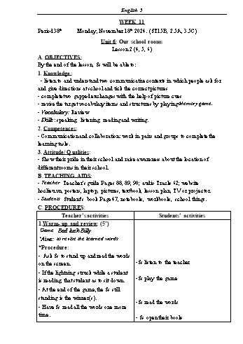Kế hoạch bài dạy Tiếng Anh Lớp 5 (Global Success) - Tuần 11 - Năm học 2024-2025 - Phạm Thị Kim Khánh