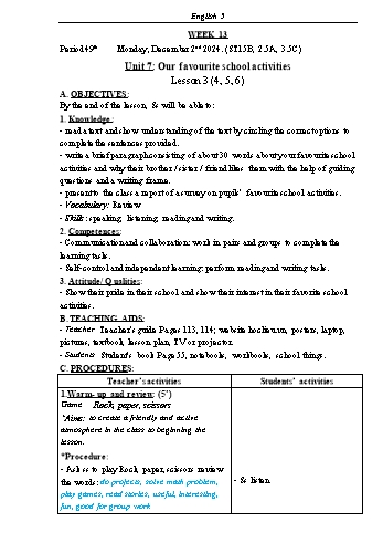 Kế hoạch bài dạy Tiếng Anh Lớp 5 (Global Success) - Tuần 13 - Năm học 2024-2025 - Phạm Thị Kim Khánh