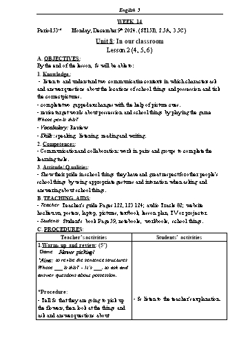 Kế hoạch bài dạy Tiếng Anh Lớp 5 (Global Success) - Tuần 14 - Năm học 2024-2025 - Phạm Thị Kim Khánh