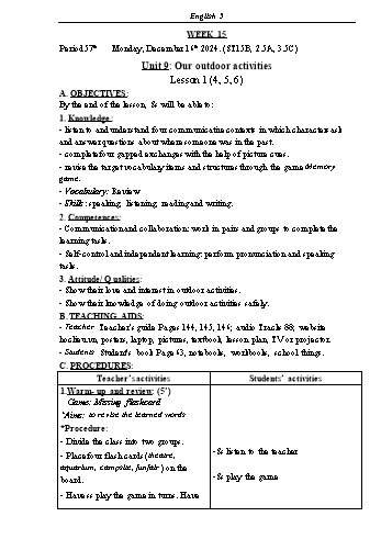 Kế hoạch bài dạy Tiếng Anh Lớp 5 (Global Success) - Tuần 15 - Năm học 2024-2025 - Phạm Thị Kim Khánh