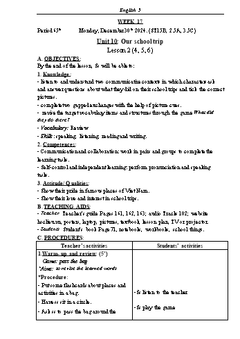 Kế hoạch bài dạy Tiếng Anh Lớp 5 (Global Success) - Tuần 17 - Năm học 2024-2025 - Phạm Thị Kim Khánh