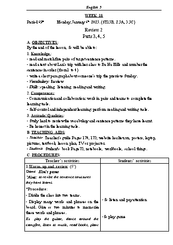 Kế hoạch bài dạy Tiếng Anh Lớp 5 (Global Success) - Tuần 18 - Năm học 2024-2025 - Phạm Thị Kim Khánh