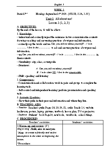 Kế hoạch bài dạy Tiếng Anh Lớp 5 (Global Success) - Tuần 2 - Năm học 2024-2025 - Phạm Thị Kim Khánh
