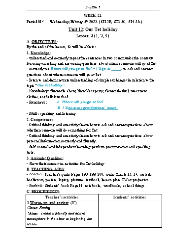 Kế hoạch bài dạy Tiếng Anh Lớp 5 (Global Success) - Tuần 21 - Năm học 2024-2025 - Phạm Thị Kim Khánh