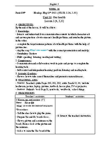 Kế hoạch bài dạy Tiếng Anh Lớp 5 (Global Success) - Tuần 26 - Năm học 2024-2025 - Phạm Thị Kim Khánh