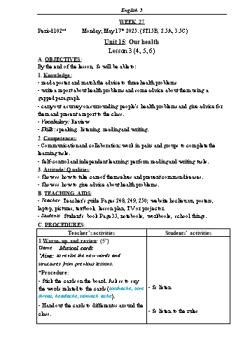 Kế hoạch bài dạy Tiếng Anh Lớp 5 (Global Success) - Tuần 27 - Năm học 2024-2025 - Phạm Thị Kim Khánh
