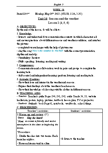 Kế hoạch bài dạy Tiếng Anh Lớp 5 (Global Success) - Tuần 28 - Năm học 2024-2025 - Phạm Thị Kim Khánh