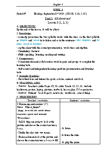 Kế hoạch bài dạy Tiếng Anh Lớp 5 (Global Success) - Tuần 3 - Năm học 2024-2025 - Phạm Thị Kim Khánh