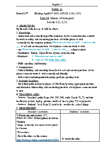 Kế hoạch bài dạy Tiếng Anh Lớp 5 (Global Success) - Tuần 31 - Năm học 2024-2025 - Phạm Thị Kim Khánh
