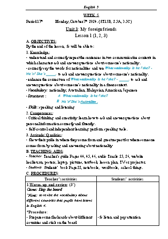 Kế hoạch bài dạy Tiếng Anh Lớp 5 (Global Success) - Tuần 5 - Năm học 2024-2025 - Phạm Thị Kim Khánh
