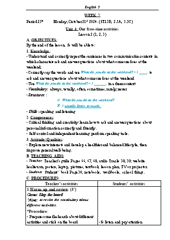 Kế hoạch bài dạy Tiếng Anh Lớp 5 (Global Success) - Tuần 7 - Năm học 2024-2025 - Phạm Thị Kim Khánh