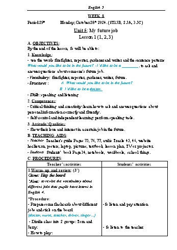 Kế hoạch bài dạy Tiếng Anh Lớp 5 (Global Success) - Tuần 8 - Năm học 2024-2025 - Phạm Thị Kim Khánh