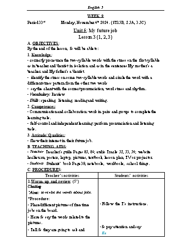 Kế hoạch bài dạy Tiếng Anh Lớp 5 (Global Success) - Tuần 9 - Năm học 2024-2025 - Phạm Thị Kim Khánh