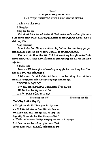 Kế hoạch bài dạy Tin học Lớp 1, 2 - Tuần 11, Bài 6: Thực hành trò chơi Basic Mouse Skills (Tiết 1) - Năm học 2024-2025 - Trần Thị Long