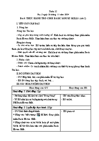 Kế hoạch bài dạy Tin học Lớp 1, 2 - Tuần 12, Bài 6: Thực hành trò chơi Basic Mouse Skills (Tiết 2) - Năm học 2024-2025 - Trần Thị Long