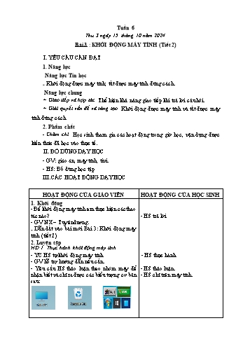 Kế hoạch bài dạy Tin học Lớp 1, 2 - Tuần 6, Bài 3: Khởi động máy tính (Tiết 2) - Năm học 2024-2025 - Trần Thị Long