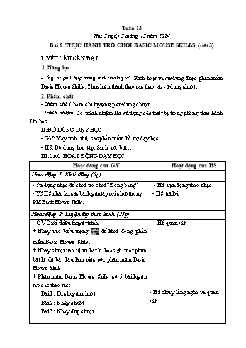 Kế hoạch bài dạy Tin học Lớp 1 - Tuần 13, Bài 6: Thực hành trò chơi Basic Mouse Skills (Tiết 3) - Năm học 2024-2025 - Trần Thị Long
