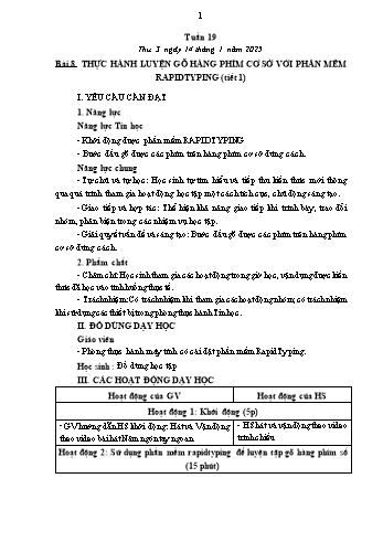 Kế hoạch bài dạy Tin học Lớp 1 - Tuần 19, Bài 8: Thực hành luyện gõ hàng phím cơ sở với phần mềm RapidTyping (Tiết 1) - Năm học 2024-2025 - Trần Thị Long