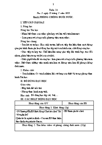 Kế hoạch bài dạy Tin học Lớp 1 - Tuần 24, Bài 9: Phòng chống đuối nước - Năm học 2024-2025 - Trần Thị Long