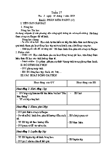 Kế hoạch bài dạy Tin học Lớp 1 - Tuần 27, Bài 12: Phần mềm Paint (Tiết 2) - Năm học 2024-2025 - Trần Thị Long