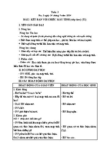 Kế hoạch bài dạy Tin học Lớp 1 - Tuần 3, Bài 2: Kết bạn với chiếc máy tính (Tiếp theo - Tiết 1) - Năm học 2024-2025 - Trần Thị Long