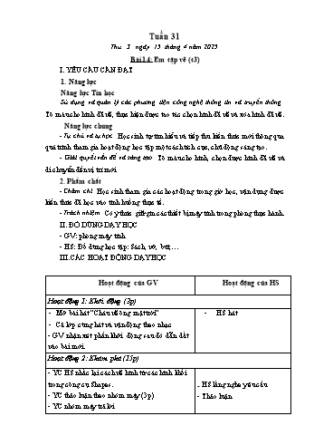 Kế hoạch bài dạy Tin học Lớp 1 - Tuần 31, Bài 13: Em tập vẽ (Tiết 3) - Năm học 2024-2025 - Trần Thị Long