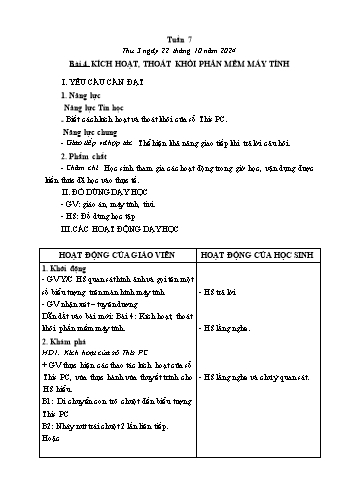 Kế hoạch bài dạy Tin học Lớp 1 - Tuần 7, Bài 4: Kích hoạt, thoát khỏi phần mềm máy tính (Tiết 1) - Năm học 2024-2025 - Trần Thị Long