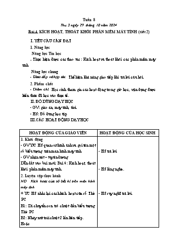 Kế hoạch bài dạy Tin học Lớp 1 - Tuần 8, Bài 4: Kích hoạt, thoát khỏi phần mềm máy tính (Tiết 2) - Năm học 2024-2025 - Trần Thị Long