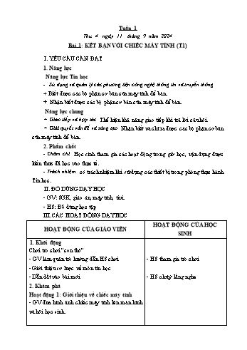 Kế hoạch bài dạy Tin học Lớp 2 - Tuần 1, Bài 1: Kết bạn với chiếc máy tính (Tiết 1) - Năm học 2024-2025 - Trần Thị Long