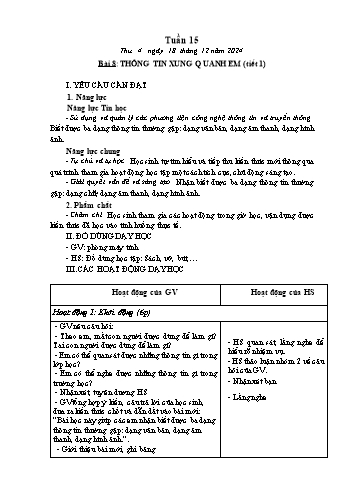 Kế hoạch bài dạy Tin học Lớp 2 - Tuần 15, Bài 8: Thông tin xung quanh em (Tiết 1) - Năm học 2024-2025 - Trần Thị Long