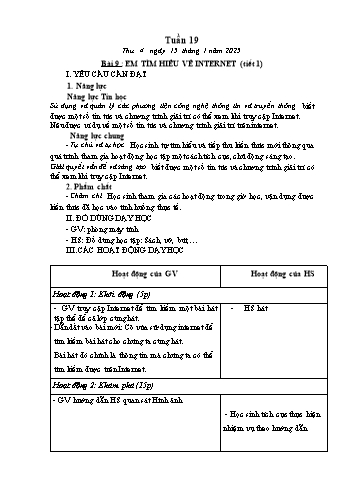 Kế hoạch bài dạy Tin học Lớp 2 - Tuần 19, Bài 9: Em tìm hiểu về Internet (Tiết 1) - Năm học 2024-2025 - Trần Thị Long