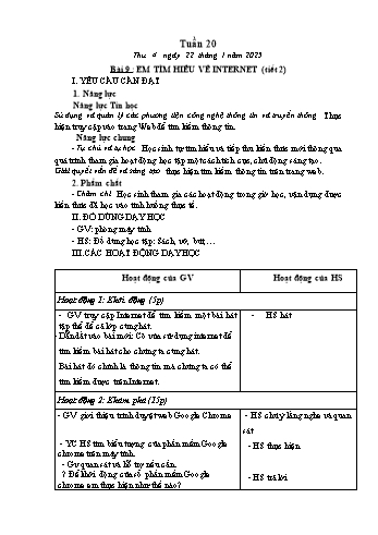 Kế hoạch bài dạy Tin học Lớp 2 - Tuần 20, Bài 9: Em tìm hiểu về Internet (Tiết 2) - Năm học 2024-2025 - Trần Thị Long