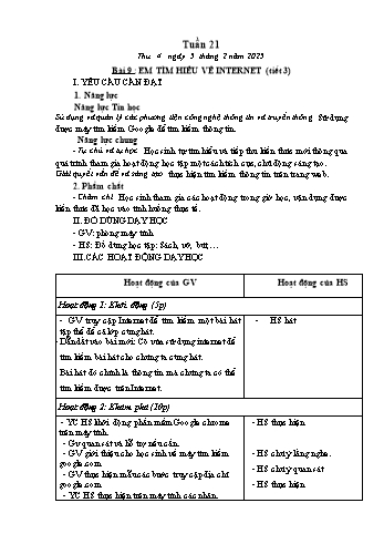 Kế hoạch bài dạy Tin học Lớp 2 - Tuần 21, Bài 9: Em tìm hiểu về Internet (Tiết 3) - Năm học 2024-2025 - Trần Thị Long