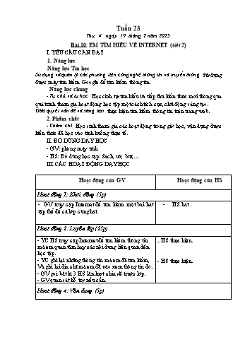 Kế hoạch bài dạy Tin học Lớp 2 - Tuần 23, Bài 9: Em tìm hiểu về Internet (Tiết 5) - Năm học 2024-2025 - Trần Thị Long