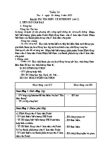 Kế hoạch bài dạy Tin học Lớp 2 - Tuần 24, Bài 10: Em tìm hiểu về Internet (Tiết 2) - Năm học 2024-2025 - Trần Thị Long