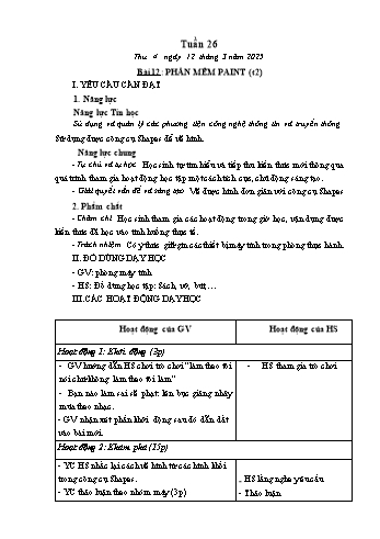 Kế hoạch bài dạy Tin học Lớp 2 - Tuần 26, Bài 12: Phần mềm paint (Tiết 2) - Năm học 2024-2025 - Trần Thị Long