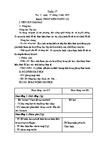 Kế hoạch bài dạy Tin học Lớp 2 - Tuần 27, Bài 12: Phần mềm paint (Tiết 3) - Năm học 2024-2025 - Trần Thị Long