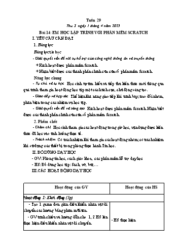 Kế hoạch bài dạy Tin học Lớp 2 - Tuần 29, Bài 14: Em học lập trình với phần mềm Scratch - Năm học 2024-2025 - Trần Thị Long