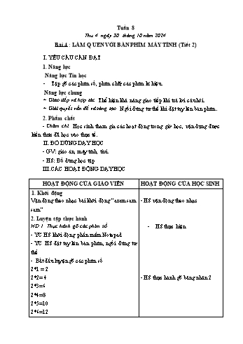 Kế hoạch bài dạy Tin học Lớp 2 - Tuần 8, Bài 4: Làm quen với bàn phím máy tính (Tiết 2) - Năm học 2024-2025 - Trần Thị Long