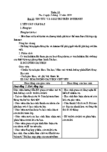 Kế hoạch bài dạy Tin học Lớp 3 - Tuần 13, Bài 13: Tin tức và giải trí trên Internet - Năm học 2024-2025 - Trần Thị Long
