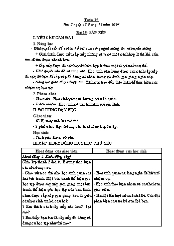 Kế hoạch bài dạy Tin học Lớp 3 - Tuần 15, Bài 15: Sắp xếp - Năm học 2024-2025 - Trần Thị Long