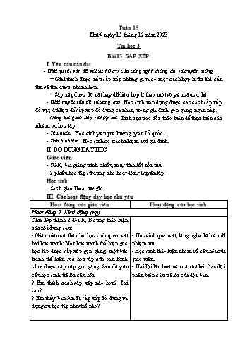 Kế hoạch bài dạy Tin học Lớp 3 - Tuần 15, Bài 15: Sắp xếp - Năm học 2023-2024 - Trần Thị Long