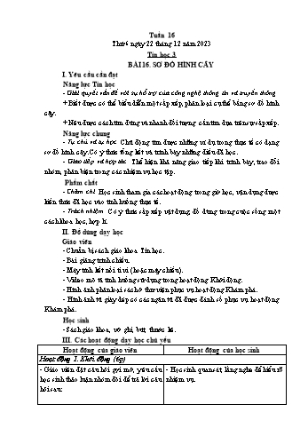 Kế hoạch bài dạy Tin học Lớp 3 - Tuần 16, Bài 16: Sơ đồ hình cây - Năm học 2023-2024 - Trần Thị Long