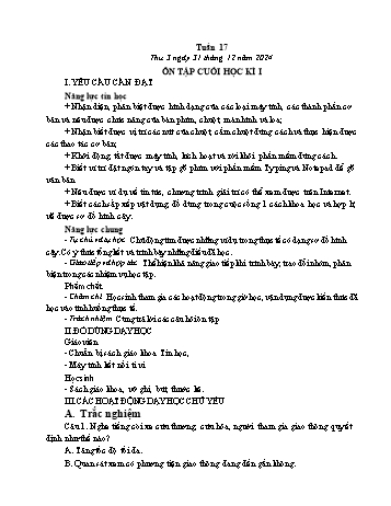 Kế hoạch bài dạy Tin học Lớp 3 - Tuần 17, Bài: Ôn tập cuối học kì I - Năm học 2024-2025 - Trần Thị Long