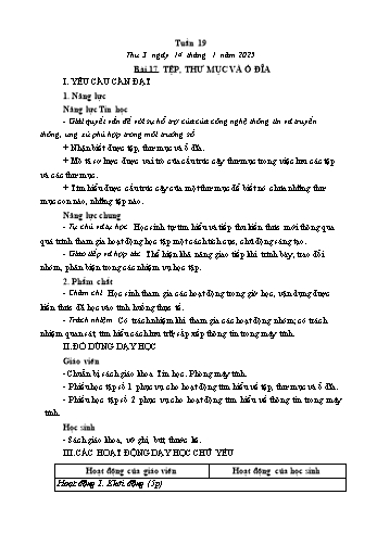 Kế hoạch bài dạy Tin học Lớp 3 - Tuần 19, Bài 17: Tệp, thư mục và ổ đĩa - Năm học 2024-2025 - Trần Thị Long