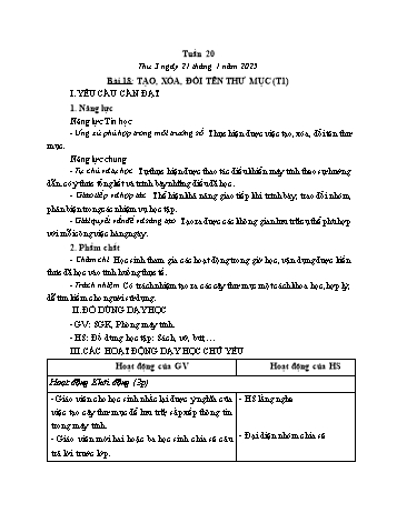 Kế hoạch bài dạy Tin học Lớp 3 - Tuần 20, Bài 18: Tạo, xóa, đổi tên thư mục (Tiết 1) - Năm học 2024-2025 - Trần Thị Long