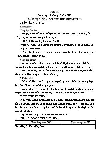 Kế hoạch bài dạy Tin học Lớp 3 - Tuần 21, Bài 18: Tạo, xóa, đổi tên thư mục (Tiết 2) - Năm học 2024-2025 - Trần Thị Long