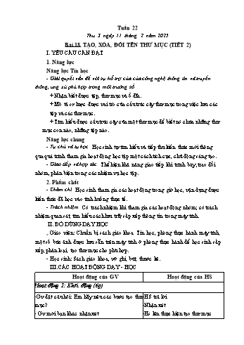Kế hoạch bài dạy Tin học Lớp 3 - Tuần 22, Bài 18: Tạo, xóa, đổi tên thư mục (Tiết 2) - Năm học 2024-2025 - Trần Thị Long