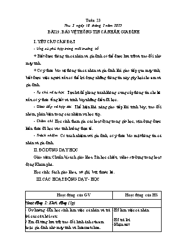 Kế hoạch bài dạy Tin học Lớp 3 - Tuần 23, Bài 19: Bảo vệ thông tin cá nhân, gia đình - Năm học 2024-2025 - Trần Thị Long